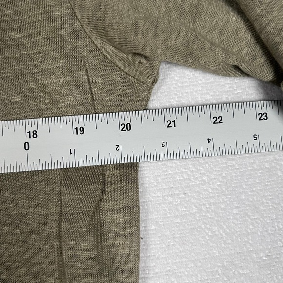 WRAP London Linen Tunic US 10 V-Neck 3/4 Sleeve Roll Tab Side Split Olive Sage - Picture 12 of 16